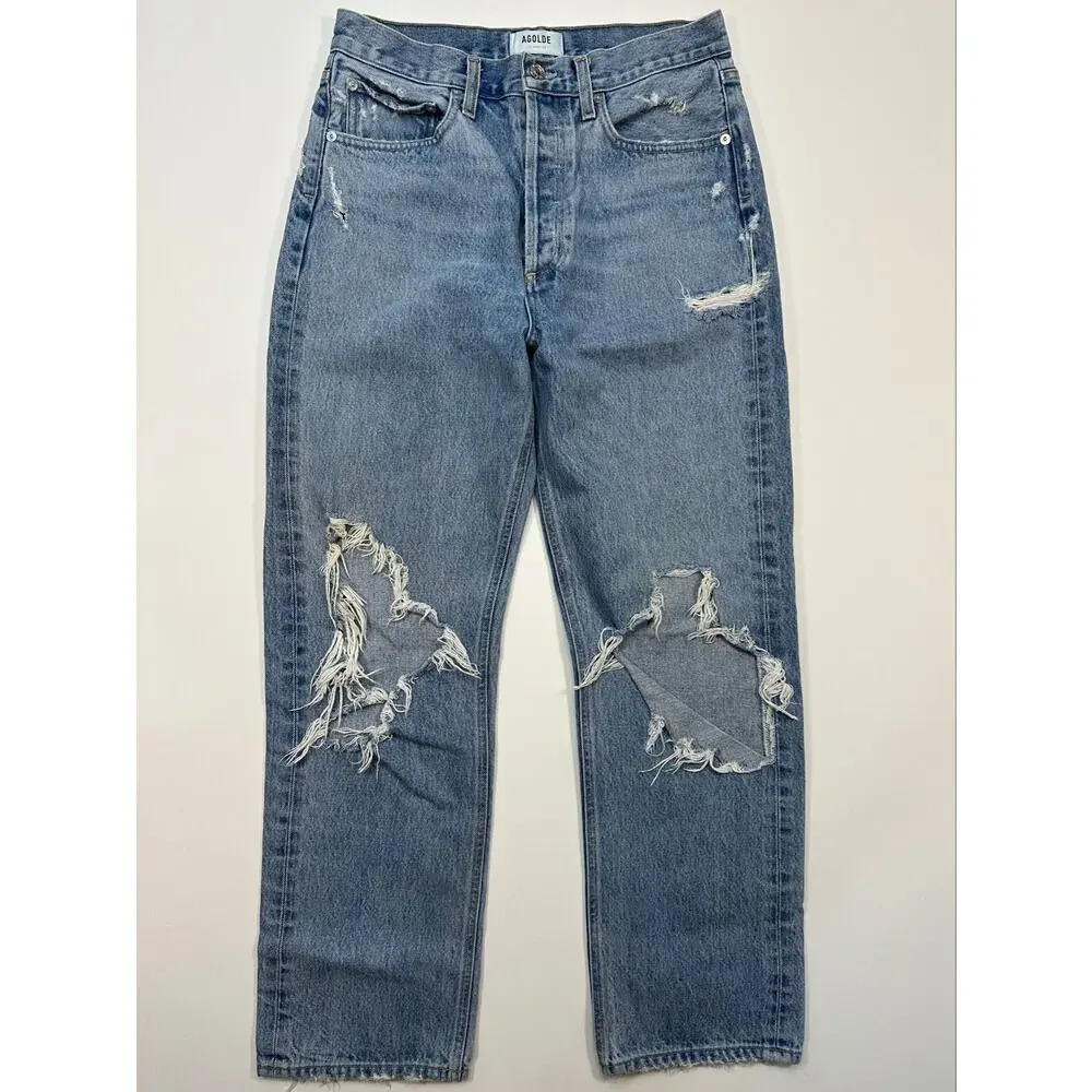 AGOLDE 90’s Distressed Relaxed Straight Leg High Rise Denim Jeans Size 27